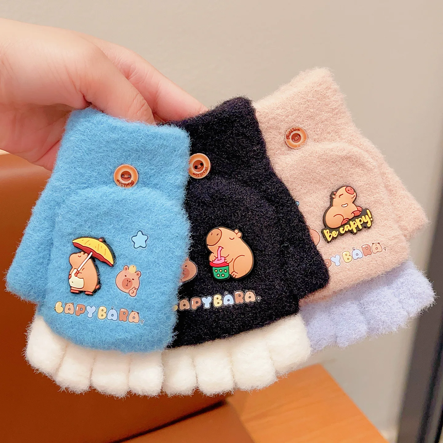 

Детские теплые перчатки с клапаном на половину пальца Капибары, милые зимние пальто для девочек с флисовыми пальто с разрезом на пальцах, креативные зимние подарки MINISO