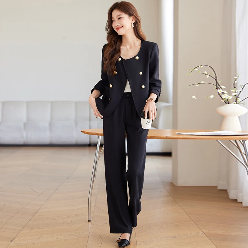 ZJYT Elegant Women\'s Jacket Trousers 2 Piece Matching Set Autumn Fashion Long Sleeve Coat Pant Sets Casual Office Lady Outfit