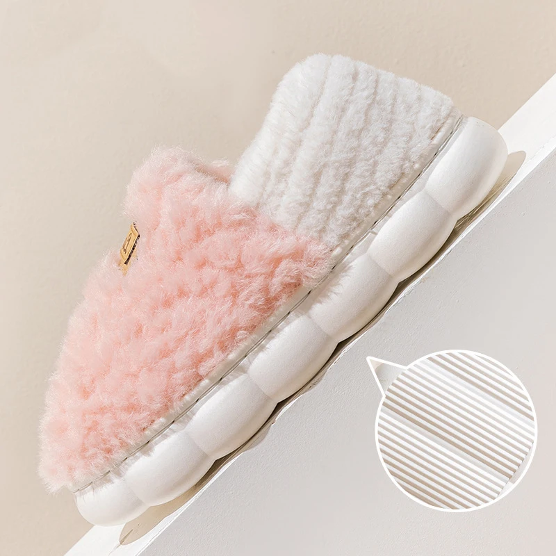 Crestar-Pantoufles en coton pour femmes, chaussons d'intérieur en peluche pour couple, chaussures plates de maison en fourrure, toboggans chauds et moelleux, hiver 2024, nouveau