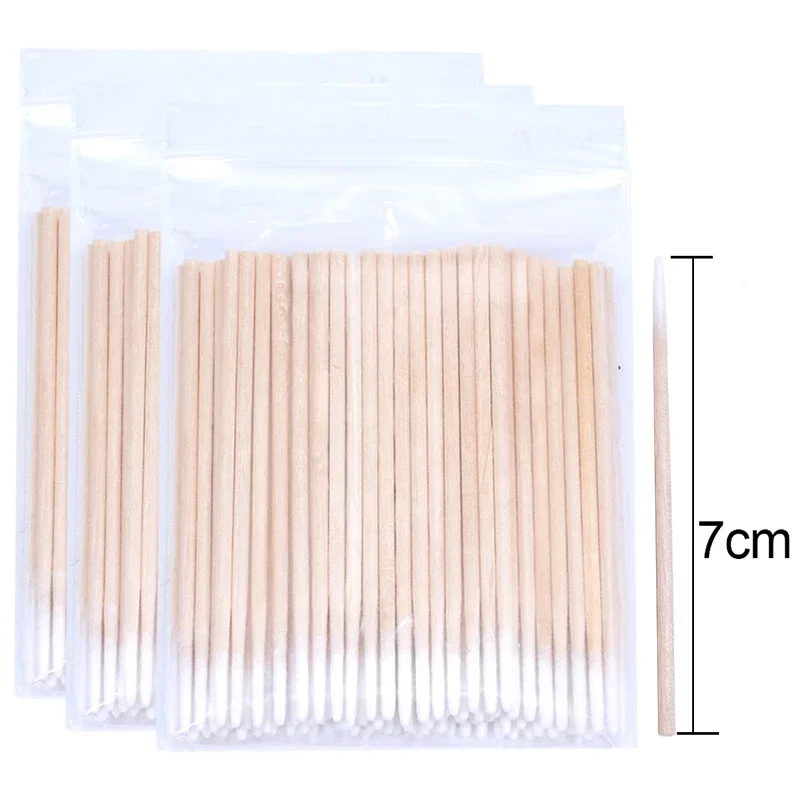 100/300/500/1000Pcs Cotton Swab with Wood Handle Small Pointed Tip Head for Eyebrow Tattoo Beauty Make-up Nail Wooden Sticks 7cm