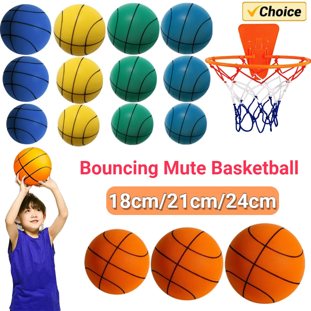 18/21/24cm Bouncing Mute Ball Silent Foam Basketball Indoor Silent Ball Pat Basketball Silent Toddler Toys Air Bounce Basketball