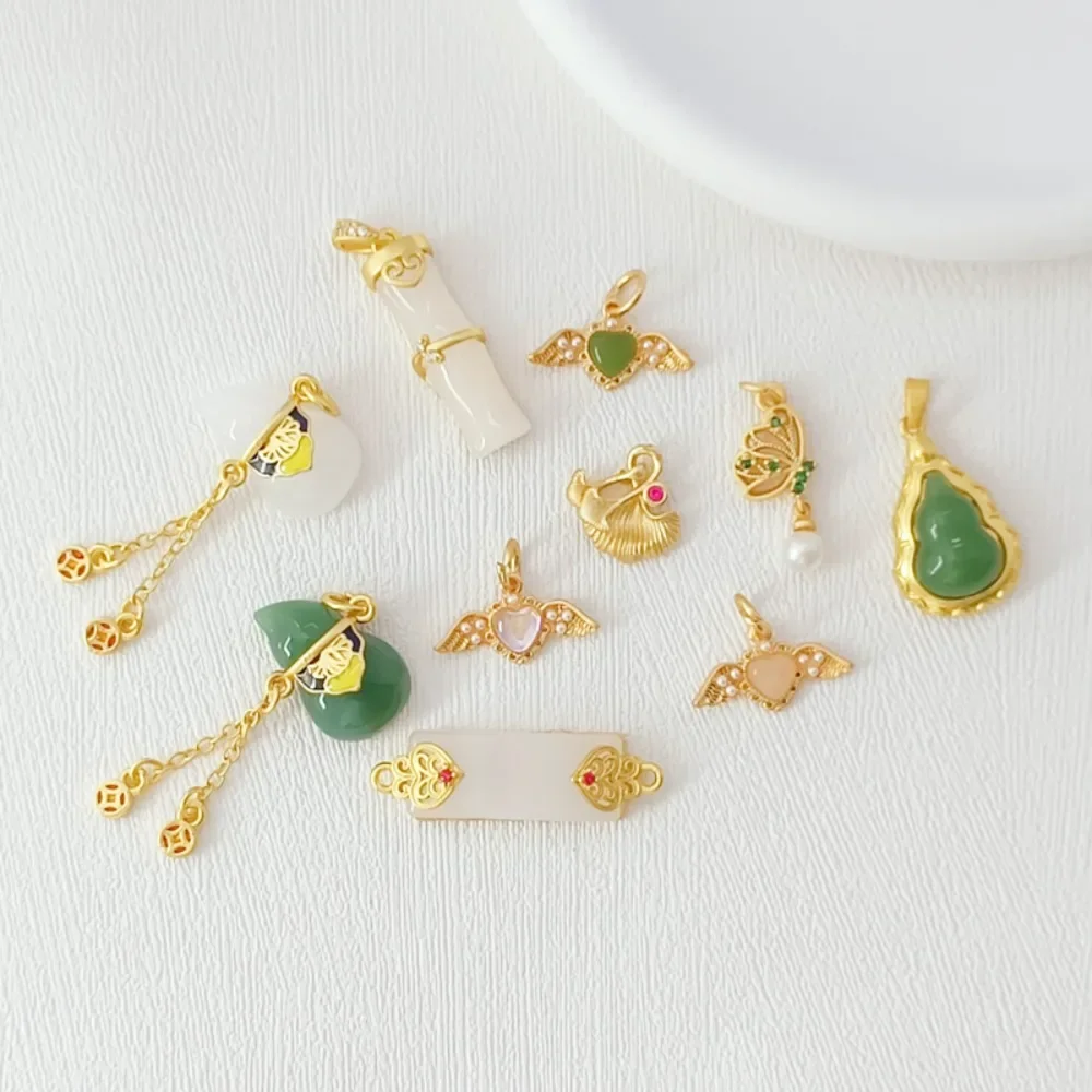 

Ancient-style Gold Accessory Inlaid with Zirconium, Bamboo Joint Angel Wing Pendant, Handcrafted DIY Bracelet Pendant Accessory