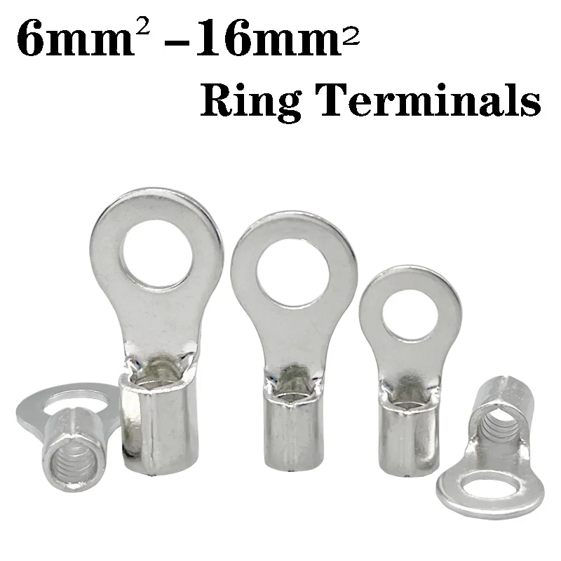 

30-100PCS Non Insulated Ring Terminals Use For Cable 6-16mm² Electric Wire Connector Pure Copper Crimp Termminals RNB8/14-5/6/10