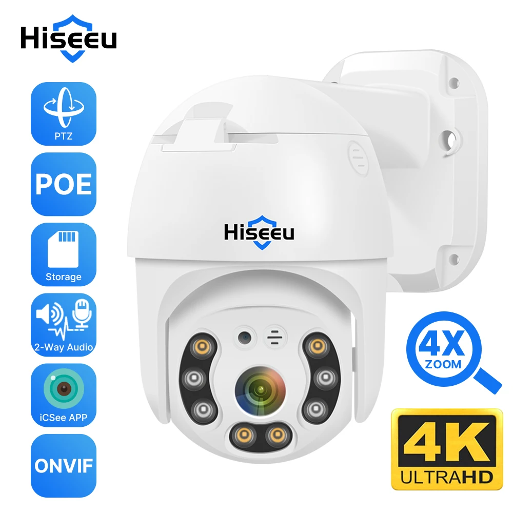 

Hiseeu 8MP POE Camera with SD Card 4K 4MP 5MP PTZ IP Surveillance Security Camera Digital Zoom CCTV Cam for POE NVR Recorder