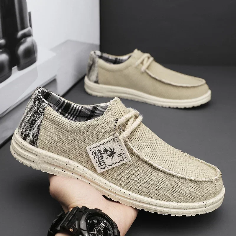 Men\'s Canvas Shoes Summer 2023 New Lightweight Breathable Soft Slip on Casual Shoes Fashion Beach Vacation Loafers Men Footwear