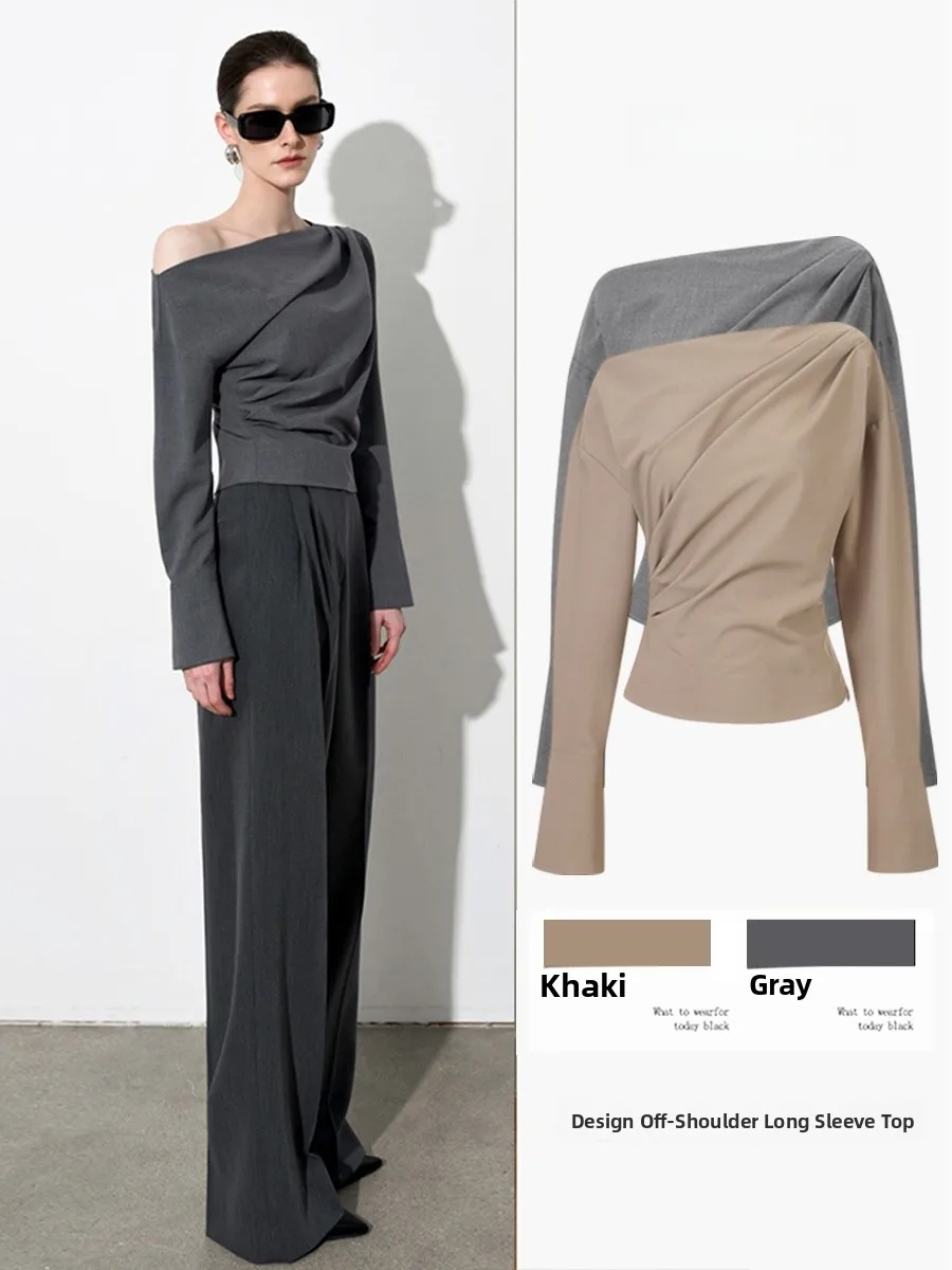 

Slim Fit Long Sve One oulder irt Women's Faion Spring Autumn New Sle Commute Design Casual Ele Top