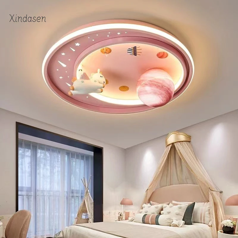 Cartoon Pegasus Ceiling Chandelier For Kids Baby Room Decor Cute Unicorn Ceiling Light Girl Bedroom Pink Chandelier Planet Lamps