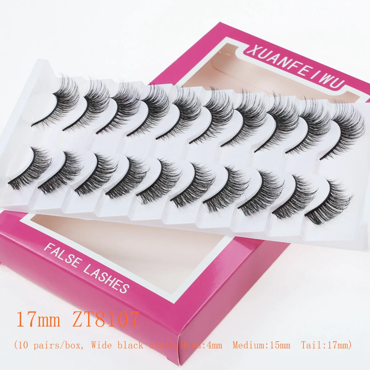 Sztuczne rzęsy Xuanfeiwu, wydłużające rzęsy, idealne na imprezę lub świąteczny makijaż, z krótkim przodem i długim tyłem, o naturalnym i długim wyglądzie, do aplikacji na całej długości rzęs.