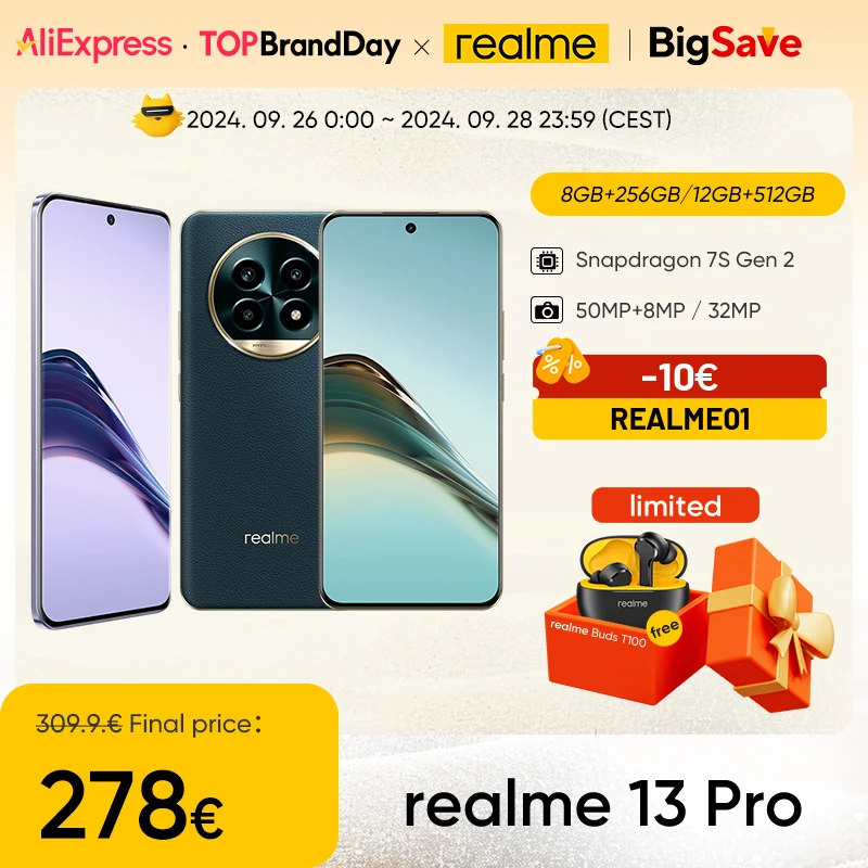 Global Version realme 13 Pro Snapdragon 7s Gen 2 Smartphone 5G Sony LYT-600 OIS Camera 120Hz Display 5200mAh Battery AI Imaging