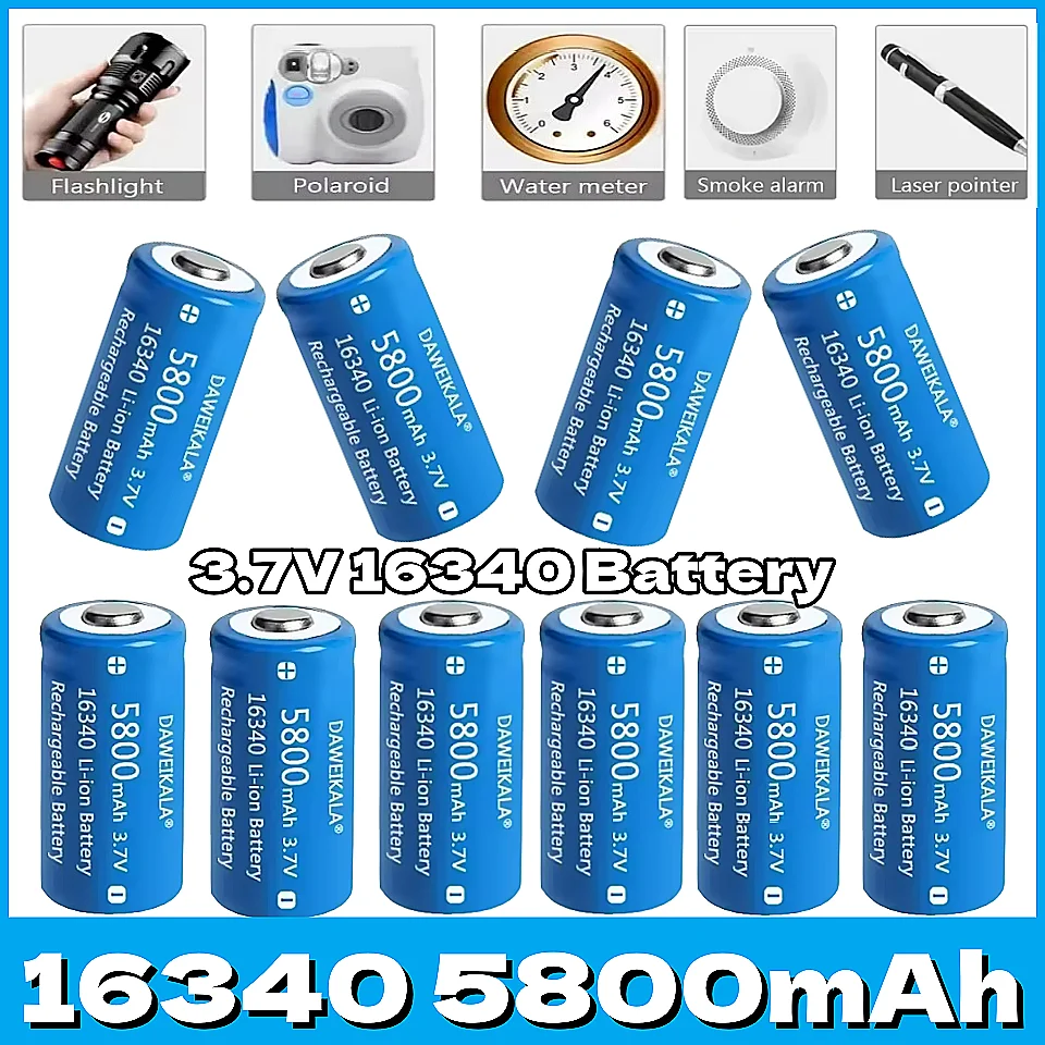 

2025New 3.7V CR123A 5800mAh Lithium Li-ion 16340 Battery Rechargeable Batteries 3.7V CR123 for Laser Pen LED Flashlight Cell