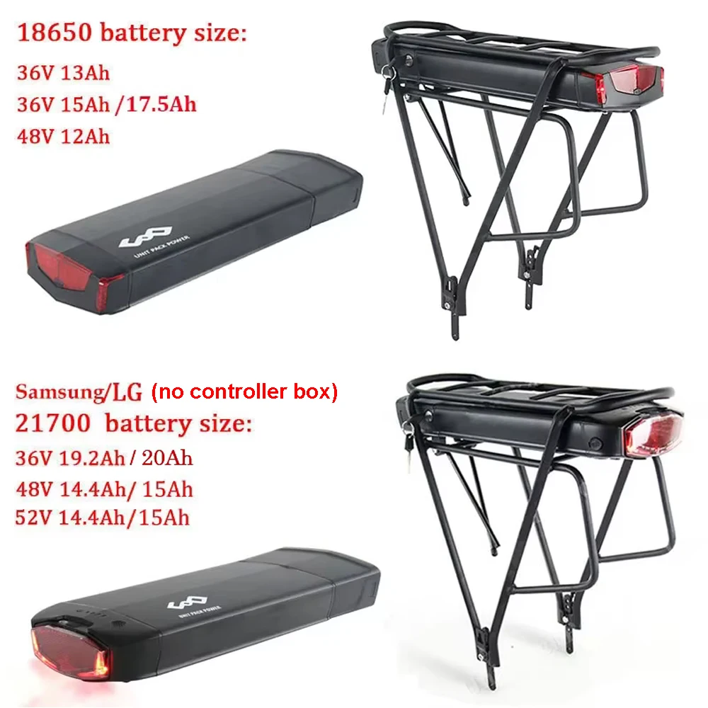 Original 21700 Rear Rack eBike Battery 36V 19.2Ah 13Ah 48V 52V 14.4Ah 15Ah 17.5Ah 18650 Electirc Bicycle Bateria for 250W-1000W