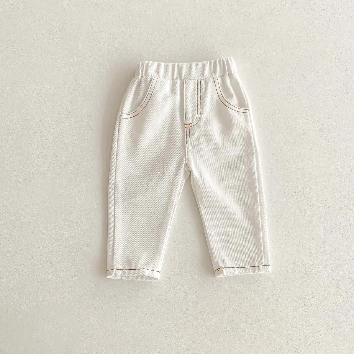 MiniAinis Spring New Baby Toddler Solid Color Jeans Girls Soft Pants Boys Elastic Waist Casual Trousers Kid Pockets Britches image 6