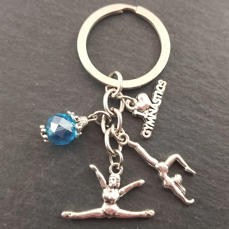 1pc New I Love Gymnastics Key Chain Heart Gymnast Pendant Keychain Ring Keyring Creative Gifts Women