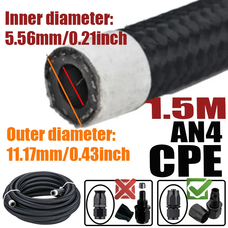 0.5M/1M/1.5M/2M 4an 6an 8an 10an 12an Brandstof Slang Olie Gas Koeler Lijn Buis Buis Nylon Roestvrij Staal Gevlochten Binnenkant Cpe Rubber