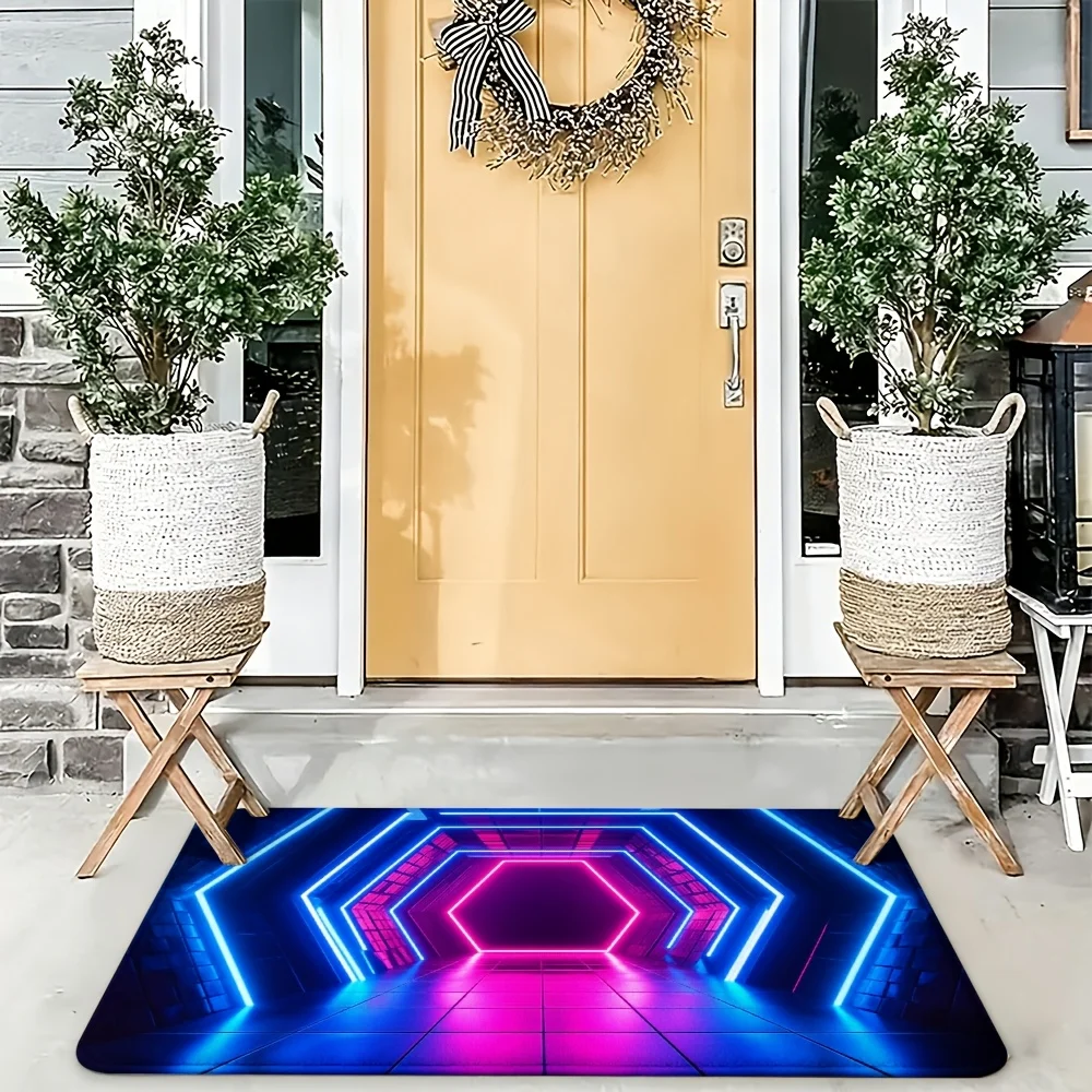 Cyberpunk Neon Light Effect Doormat Futuristic LED Rug Mat for Modern Entrance Doorway Home Decor Decoration Stylish Anime Art