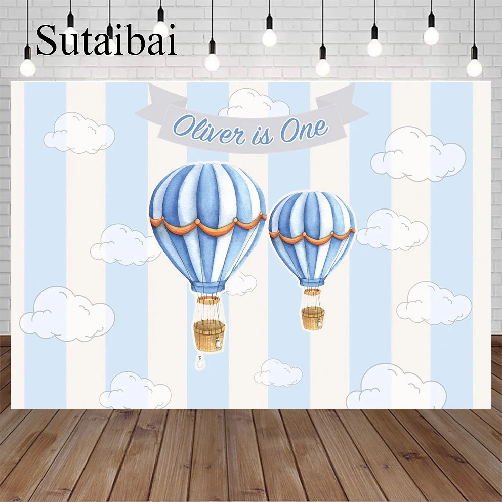 

Blue Sky Clouds Baby Shower Backdrop Hot Air Balloons Kids Birthday Party Photography Backgrounds Props Photo Studio Banner