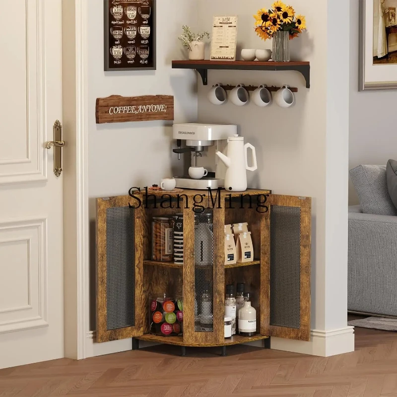 SM Home Kitchen Living Room Corner Wooden Wine Cabinet Three-layer Corner Coffee Cabinet with Storage Rack