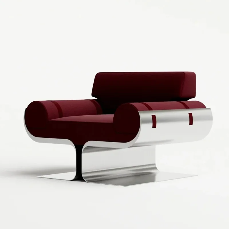 Nordic luxury stainless steel metal single sofa chair living room or bedroom special-shaped designer leather leisure chair