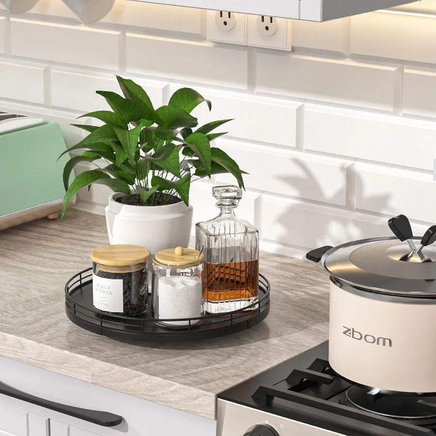 10 Oakไม้Lazy Susan Turntable Organizer Lazy Susanสําหรับตู้โต๊ะรับประทานอาหารPantryเคาน์เตอร์ครัวเครื่องเทศห้องน้ําVanity