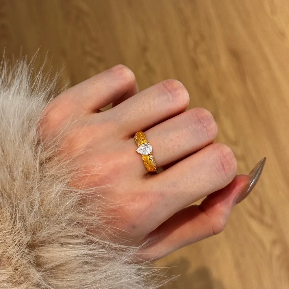 

New Chinese Style 925 Sterling Silver Ring with Wheat Ears and Water Droplets, Exquisite and Sophisticated Closed Silver Ring