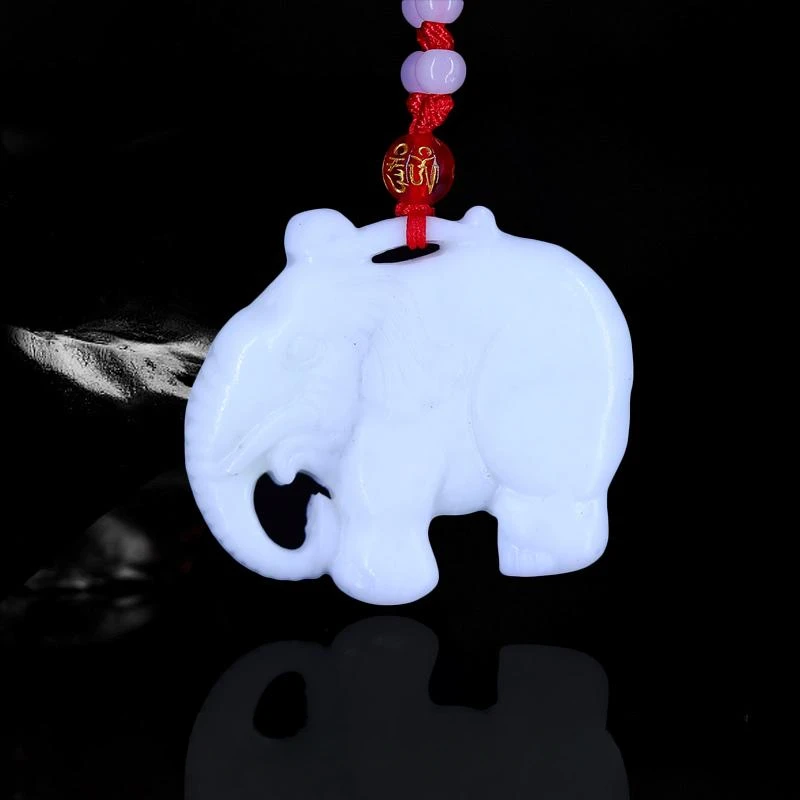 Jade Elephant Pendant Necklace Carved Fashion Green Women Amulet Charm Chinese Double-sided Jewelry for Gifts Natural Men