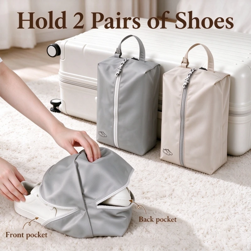 Tragbare 2-in-1 wasserdichte Schuh-Tasche, doppelseitige Schuh-Aufbewahrungstasche, große Kapazität, staubdichter Organizer für Reisen, Fitnessstudio, Gepäck, Sport – Detail 2