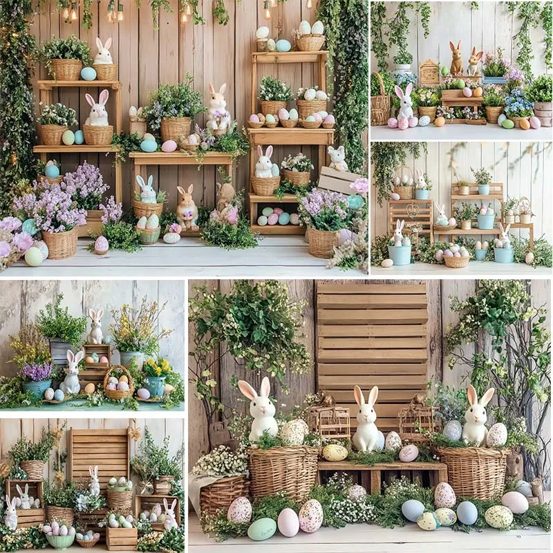 Easter Photography Background Spring Bunny Carrot Fence Photo Backgrounds Cake Smash Kids Baby Shower Party Background Studio