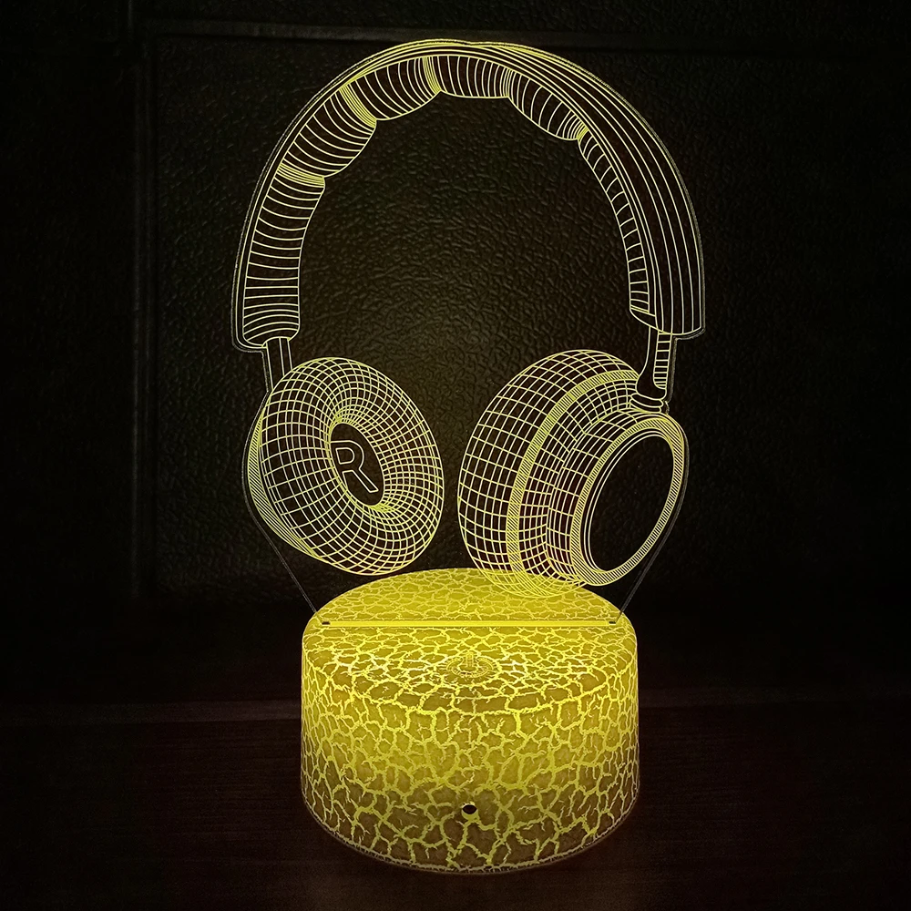 Headphone 3D Night Light Headset Illusion LED Lamp Game Room Decor Earphone Birthday Xmas Gifts for Music Lovers Teen Boy Girl