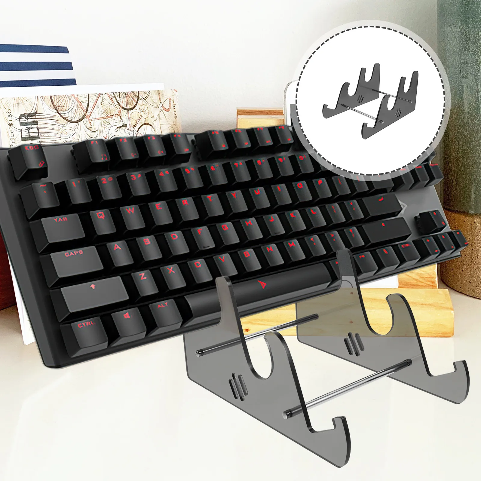 

Трехуровневая подставка для клавиатуры, акриловый прозрачный держатель для настольной механической клавиатуры, дисплей, место для хранения, компьютерные аксессуары