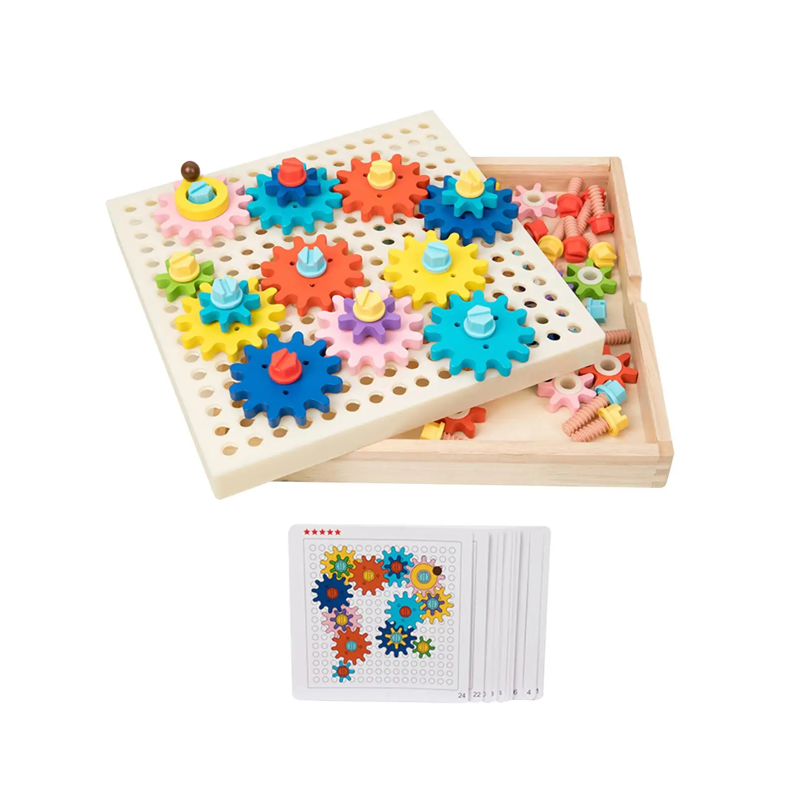 Montessori Gear Game Wooden Toys Interlocking Gear Set Building Blocks for Classroom Girls Boys Kids Children Ages 3 and up