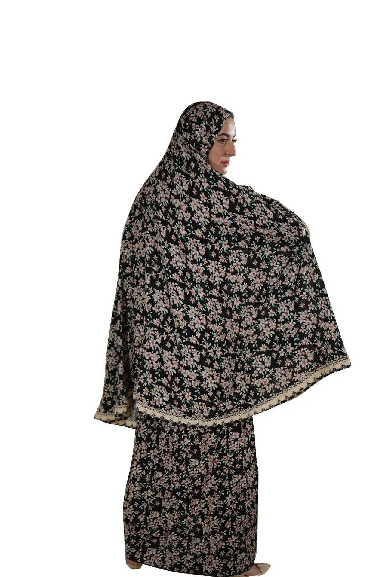ムスリムファッションアバヤ中東イスラム服ムスリム女性用ドレスファッションスカーフ付きプリント入り礼拝用アバヤ