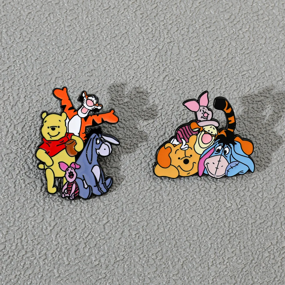 Disney Cartoon Winnie The Pooh Brooches Cute Eeyore Tigger Piglet Enamel Pins Anime Badge Jewelry Clothing Backpack Accessories