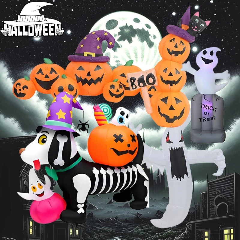 

Хэллоуин Надувные игрушки Терор Украшения Встроенные светодиодные фонари Опора для двора Надувная модель Открытый орнамент Вечеринка Сад
