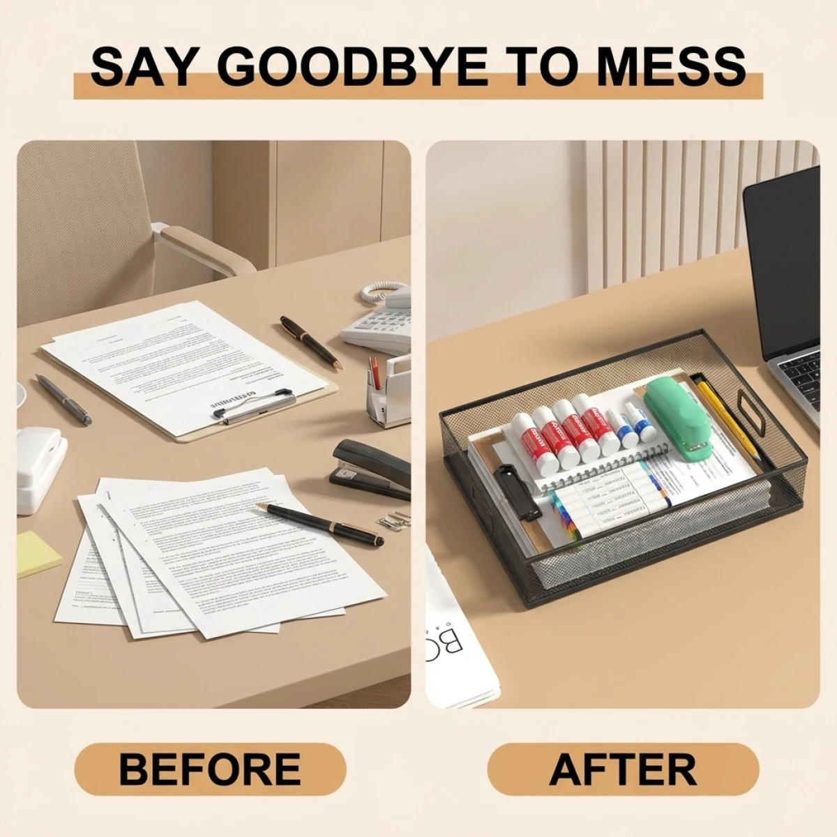 A4 File Holder Desk Organizer, Stackable Document Paper Tray with Anti-Slip Pads for Office Home School