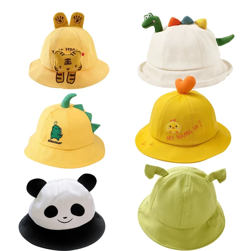 Sombrero de pescador de dibujos animados para niños, sombrero de lengua de pato, Tigre, dinosaurio, Panda, 0 a 5 años, primavera Y otoño, gorra de