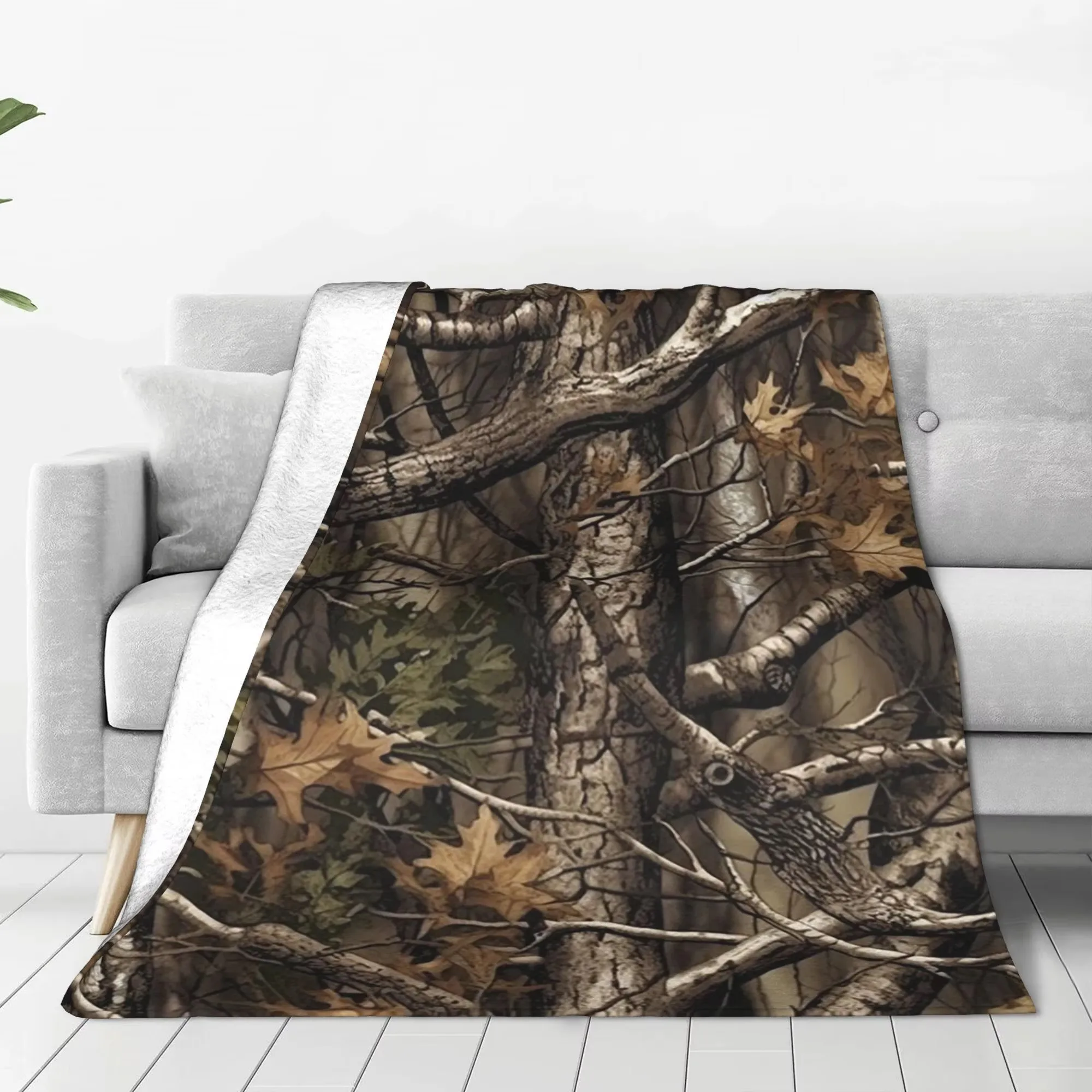 Real Tree Forest Camo Camouflage Pattern Plush Throw Blanket Soft Warm Cozy For Bed Sofa Living Room Travel Home Decor Gift