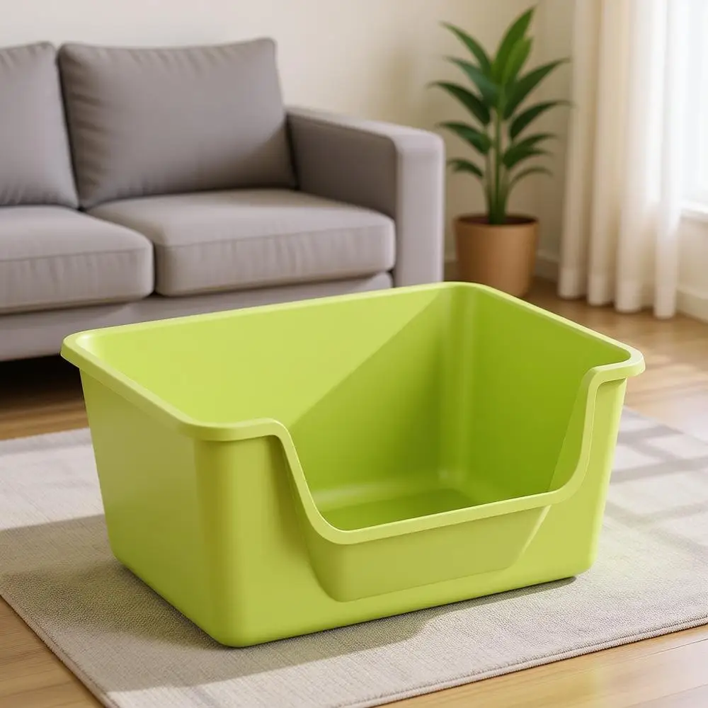 

Large Cat Litter Box with High Sides, Indoor Cat Boxes, Kitty Litter Pan, Low Entry Litter Box, Easy Clean, Anti-Splashing (Gree