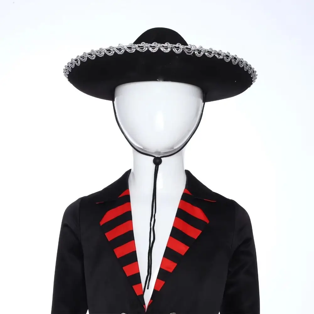 Chapéu mexicano vintage preto para crianças, chapéu mágico para performance em palco, fantasia de férias, chapéus para crianças, cosplay, homens, mulheres, unissex