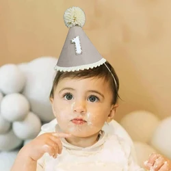 1st Birthday Hat Handmade Party Decoration Cone Hat First Birthday Photography Atmosphere Prop for Girls and Boys