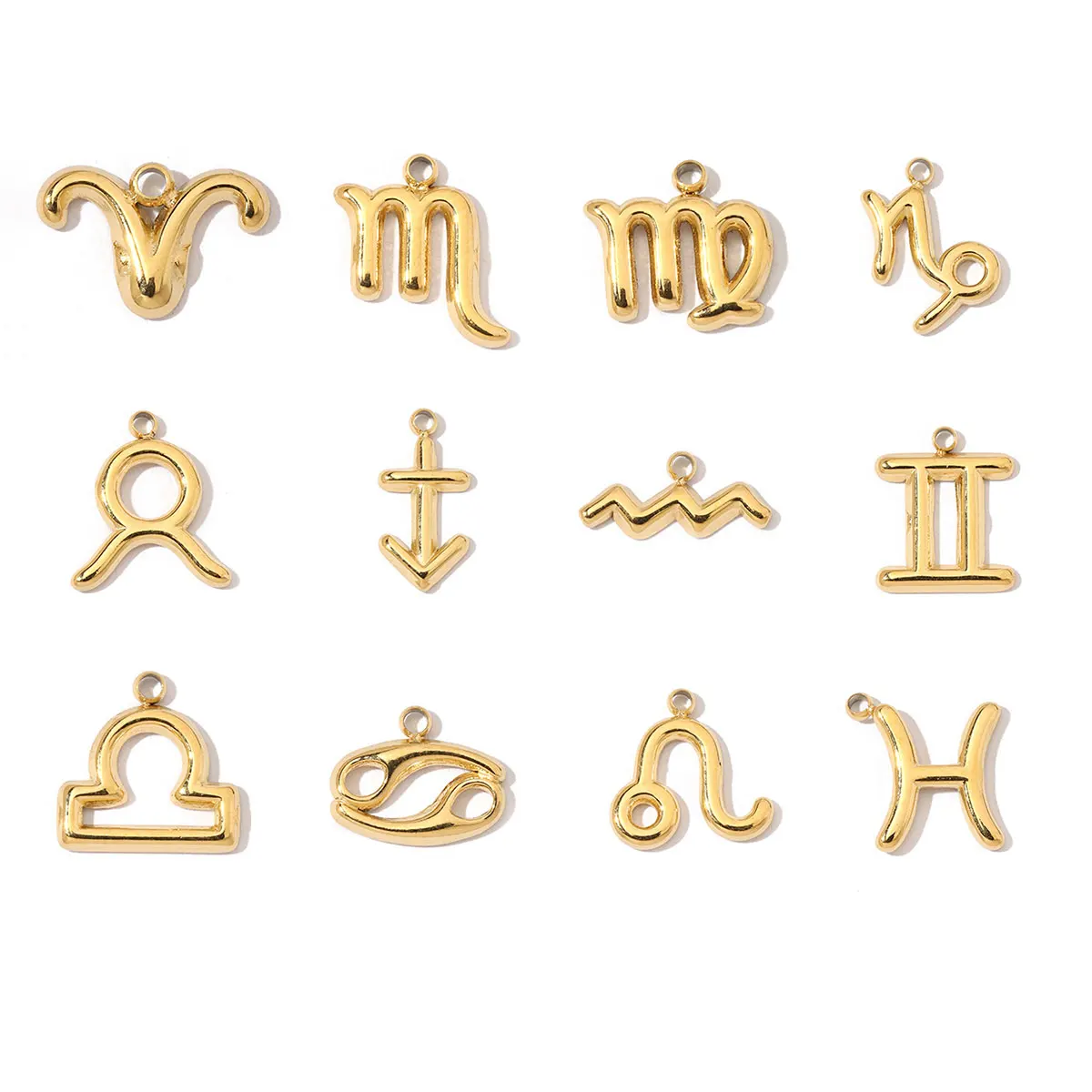 12Pcs/Lot  French Style Stainless Steel  Gold Color Zodiac Charms Star Signs Charms For DIY Making Necklace  Fashion  Jewelry