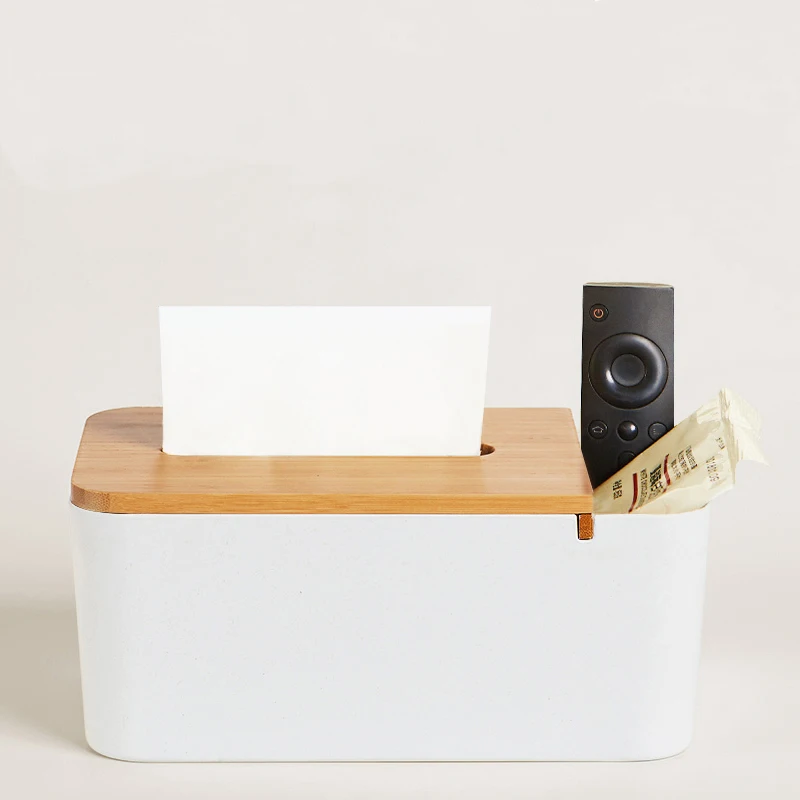 

Tissue Box with Phone Slot Bamboo Wooden Cover Plastic Waterproof Toilet Paper Dispenser Cases Towel Storage Box Home Organizer