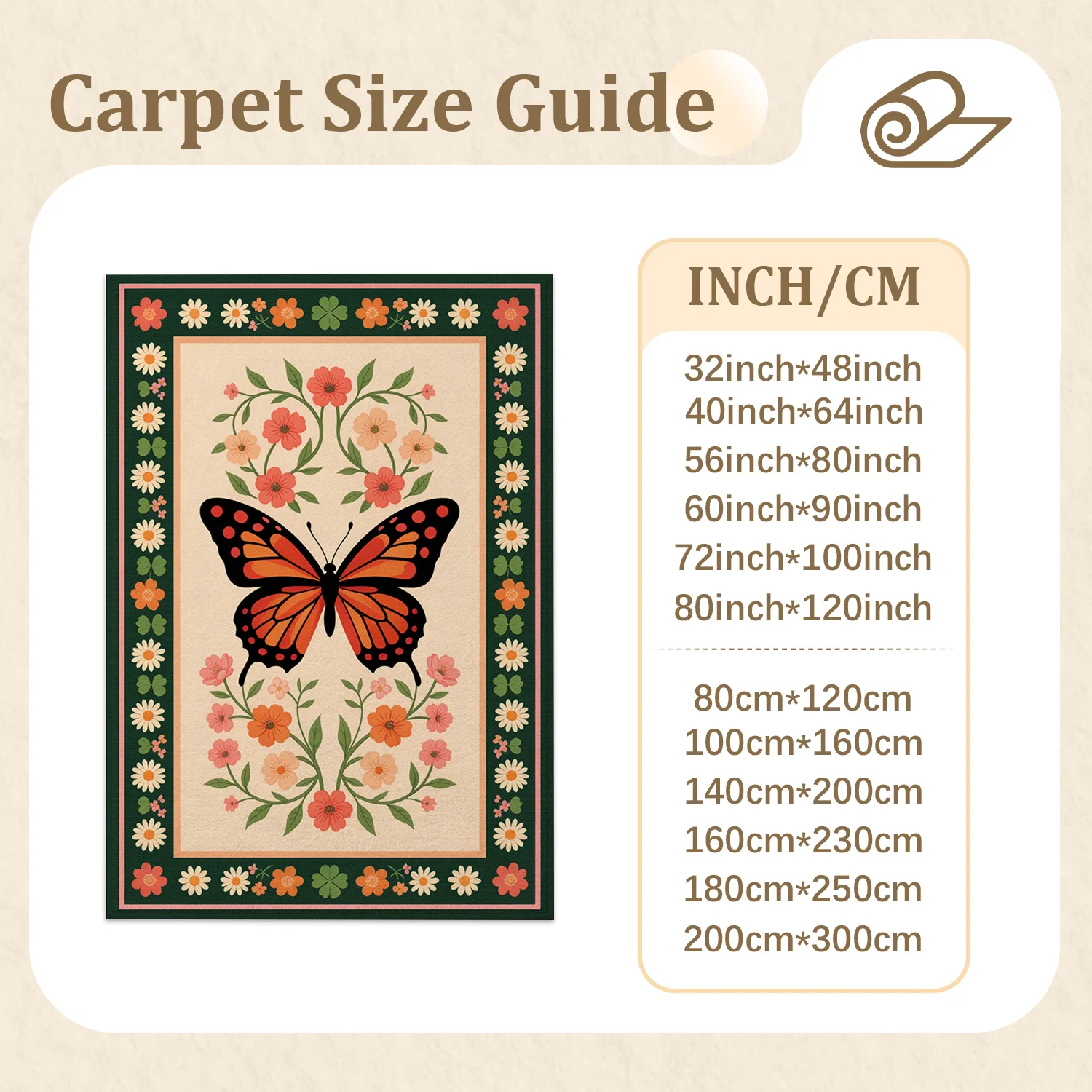 Monarch Butterfly Floral Pattern Area Rug, Velvet Soft Floor Rug, Machine Washable, Suitable for Living Room, Bedroom, Entryway, Ideal Home Decor for Halloween, Thanksgiving, Christmas, New Year, Black Friday, Cyber Monday