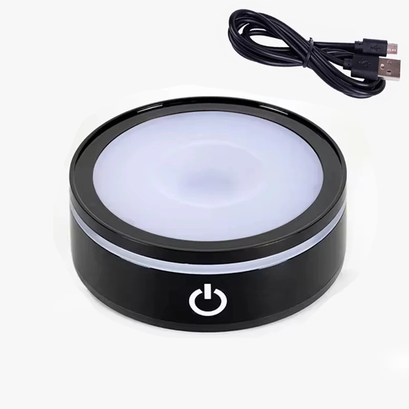 Round Shape LED Light Touch Switch Base Holder Crystal Glass Ball Jewelry Display Stand Bar Shope Desktop Home Decoration