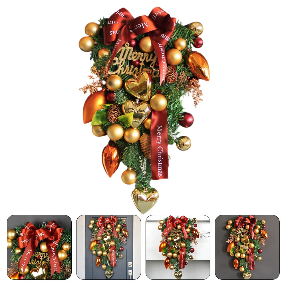 

Heart-Shaped Ornament Wreath Christmas Bow Garland Door Wall Hanging Decor For Xmas Tree Window Front Door Outdoor Indoor