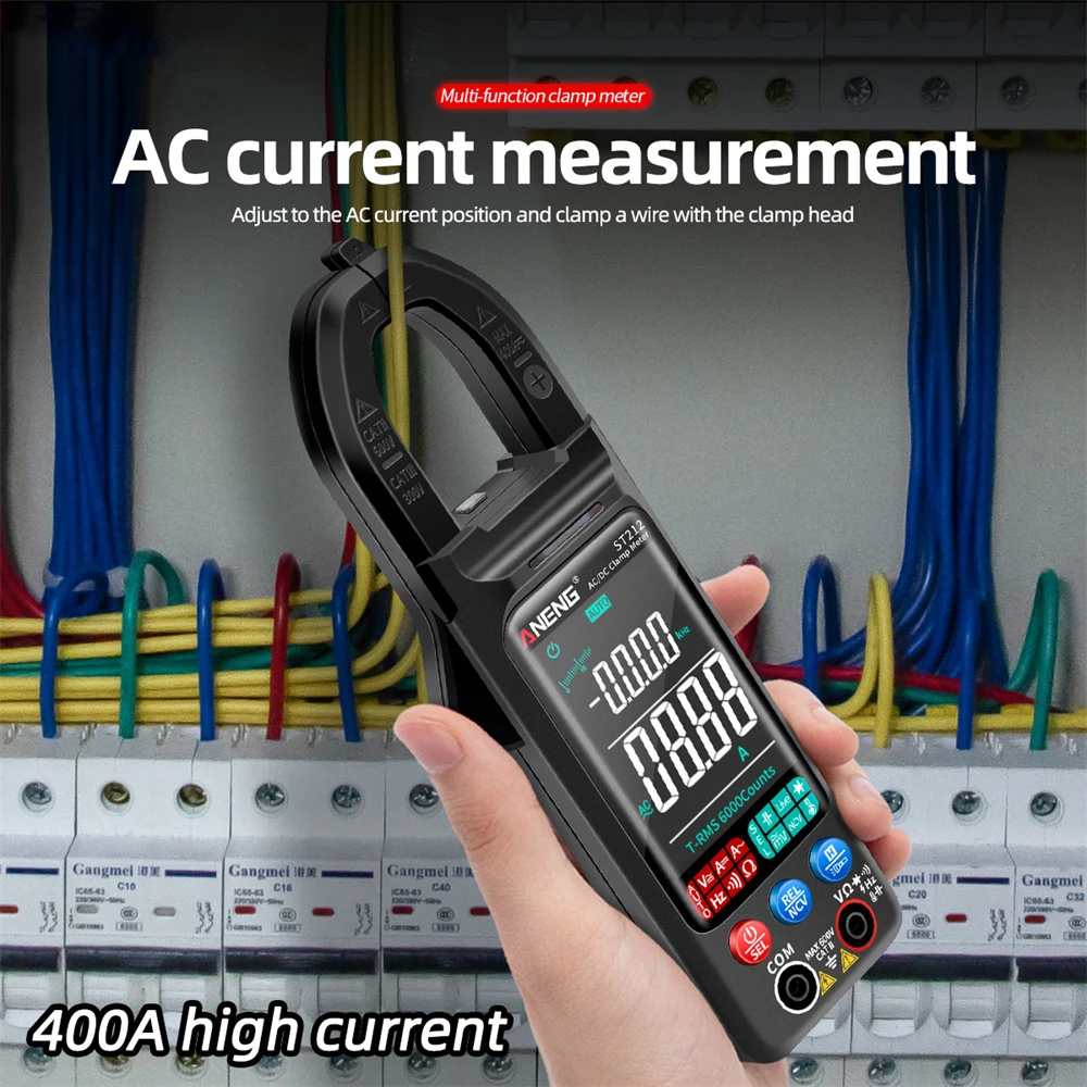 ANENG ST212 DC/AC prąd cyfrowy miernik cęgowy 6000 zlicza 400A Amp multimetr kolorowy ekran Tester napięcia samochód Hz NCV miernik oporu