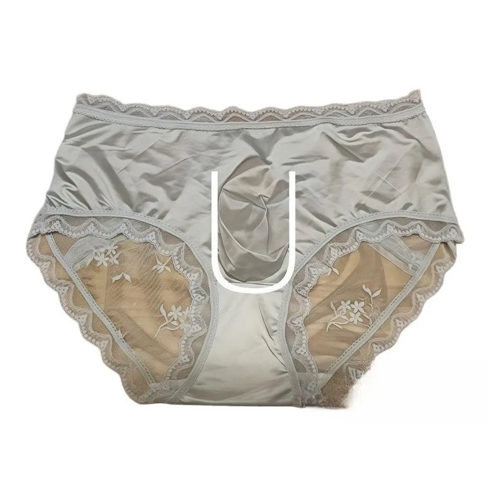 Sexy Lace Men's Underwear Smooth Satin Hollow Triangle Comfortable Breathable Innerwear Nylon Knitted Mid Waist Briefs