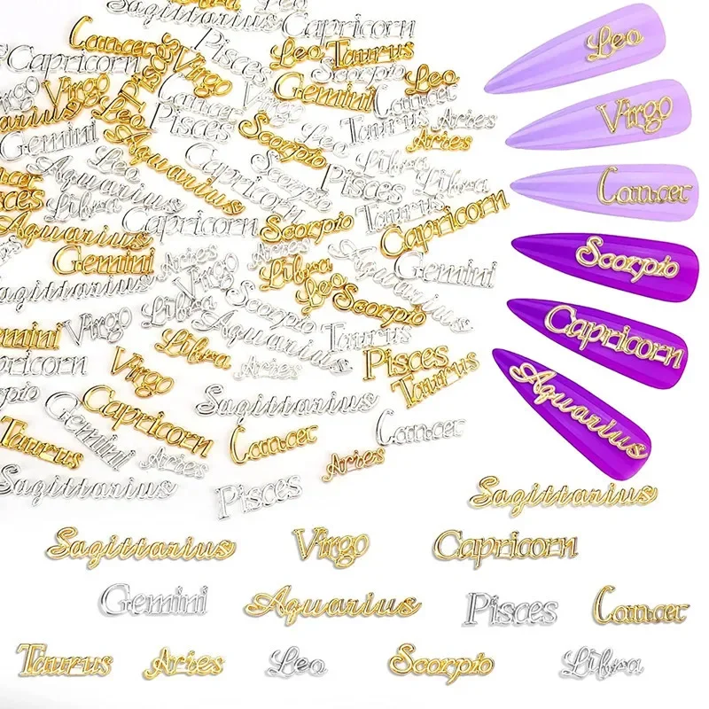 12 Stück Sternzeichen Alphabet Konstellation Nagel Charms 3D Legierung Flatback DIY Schmuck Zubehör für Nagelkunst