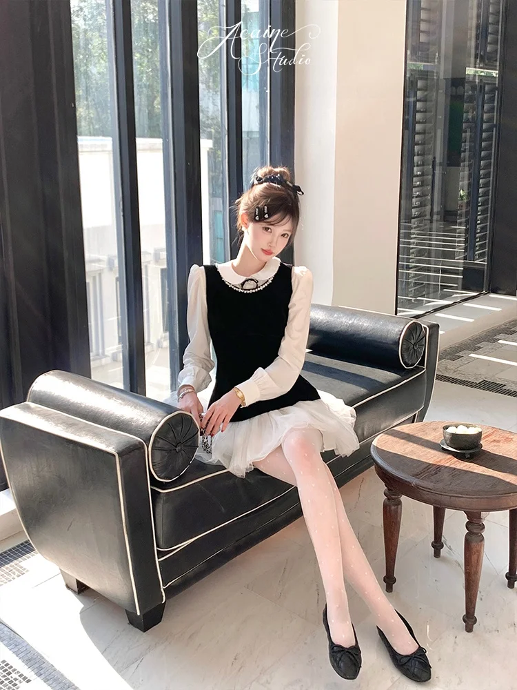 

Acaine White Long Sve Doll Collar irt Women's Spring Inner Wear Layered Loose Slimming Top Casual Sle Cotton Blend