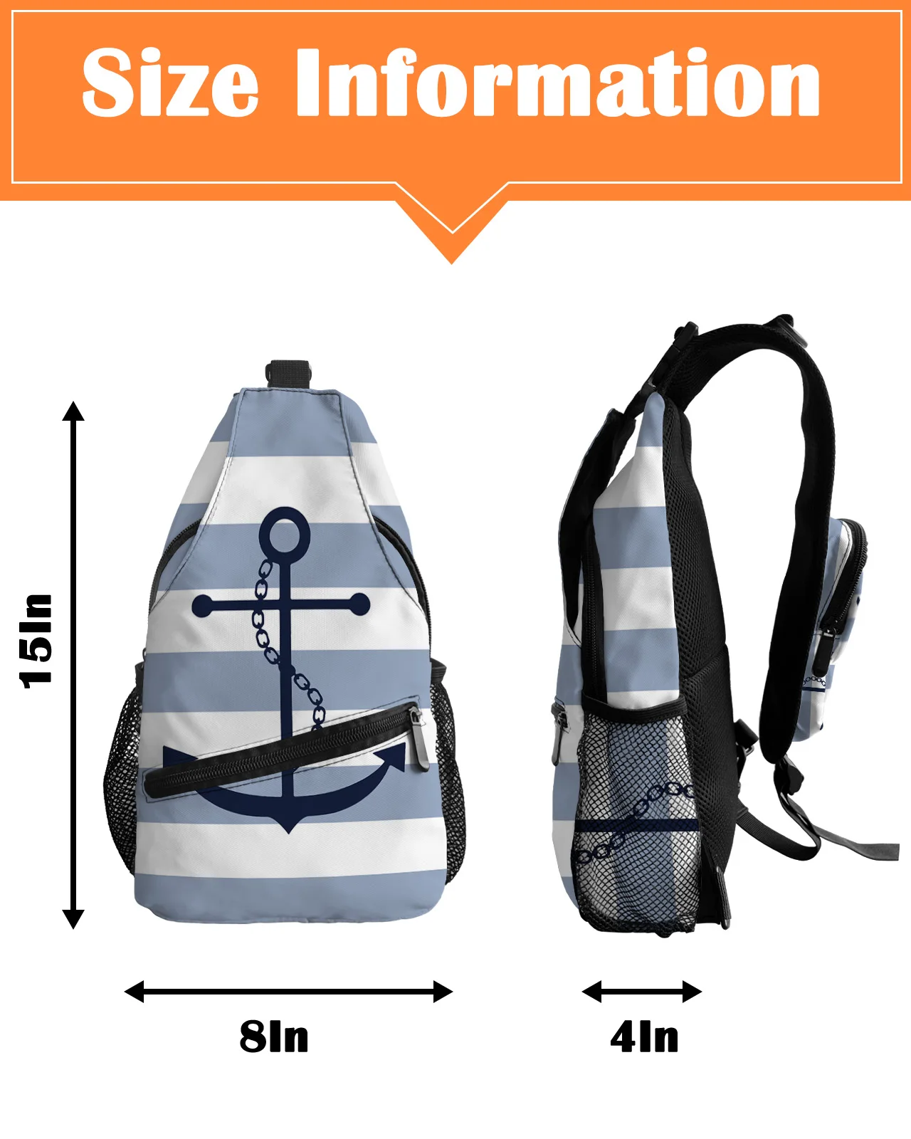 Bolsos de pecho de ancla de rayas geométricas para mujeres y hombres, bolsos de mensajero impermeables, bolso cruzado de un hombro, bolso deportivo de viaje, azul cielo