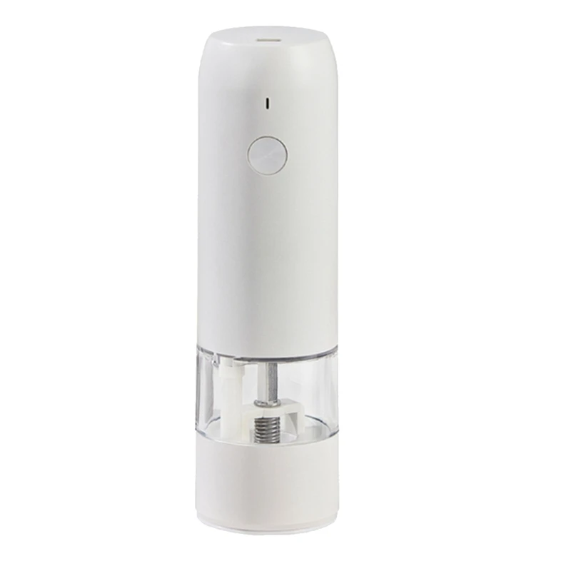 Electric Automatic Mill Pepper and Salt Grinder USB Charging Spice Salt Pepper Grinder Adjustable Coarseness Mill(White)